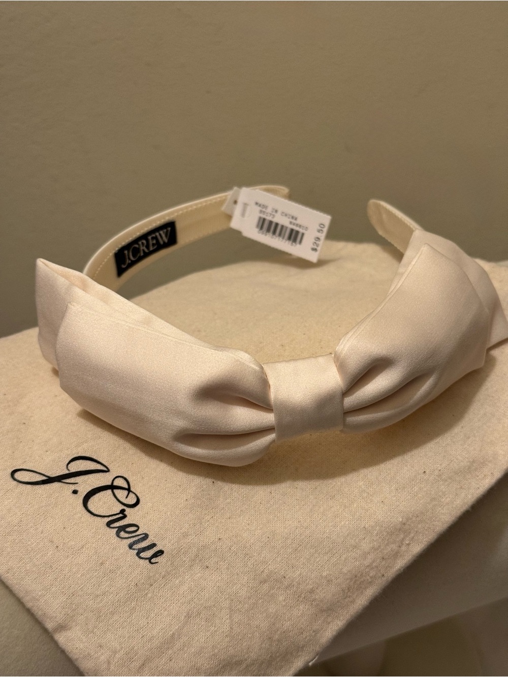 NWT J.Crew Oversized Bow Headband in Flan Ivory - Includes Dust Bag